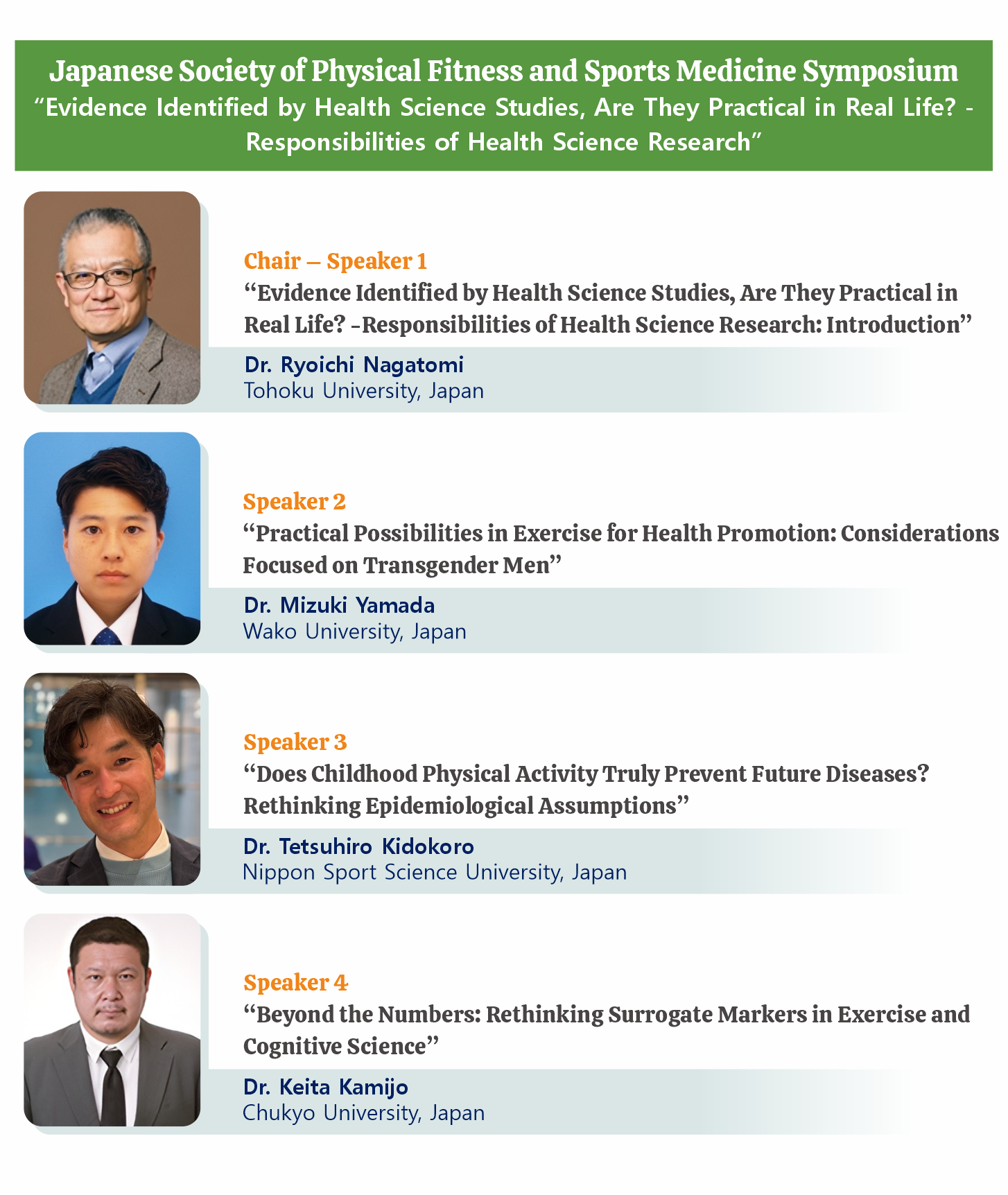 Japanese Society of Physical Fitness and Sports Medicine Symposium — Speakers 1–4